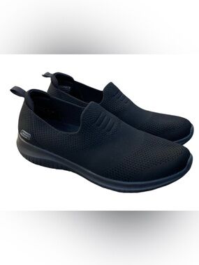 Skechers Slip On Sneakers Women 7.5 Black Air Cooled Memory Foam Stretch Comfort